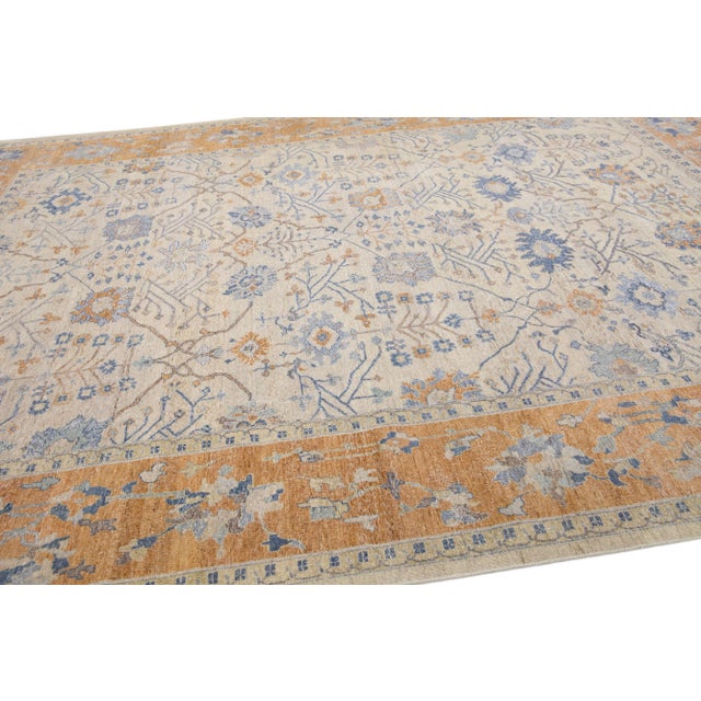 Apadana's Artisan Collection Beige and Orange Handmade Designed Wool Rug For Sale In New York - Image 6 of 7