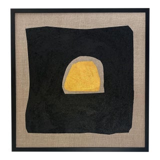 Gold and Carbon Painting on Spanish Linen Minimalist Painting, Framed "Inner Gold" For Sale