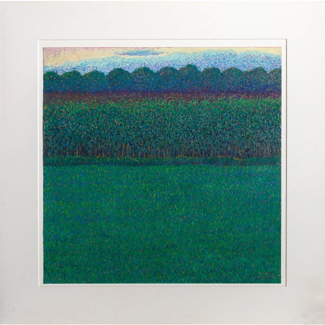1980s Oliviero Masi Dark Green Field, Pastel Landscape 1987 For Sale - Image 5 of 5