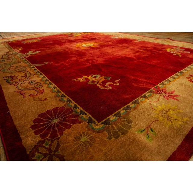 1920s Red Open Field 6Star Room Size Antique Chinese Knotted Wool Art Deco Rug For Sale In New York - Image 6 of 11