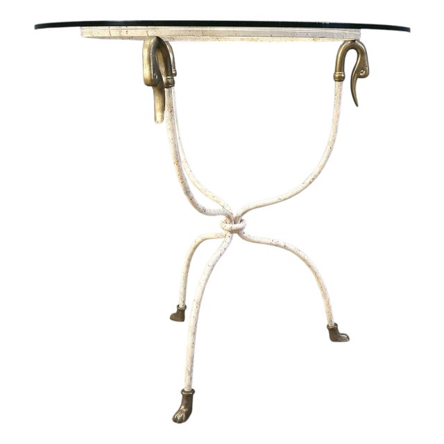 Mid-Century Italian Swan Side Table with Glass, 1970s For Sale