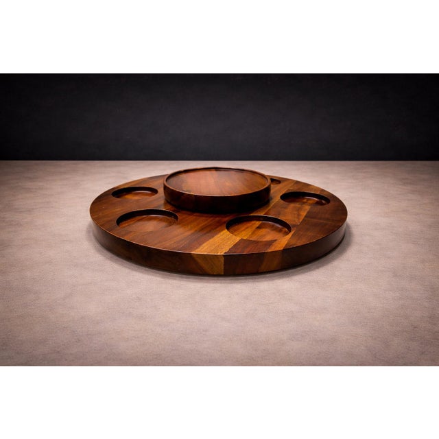 1970s Lazy Susan & Bowls in Rosewood, Tropic Art - 8pcs For Sale - Image 11 of 13