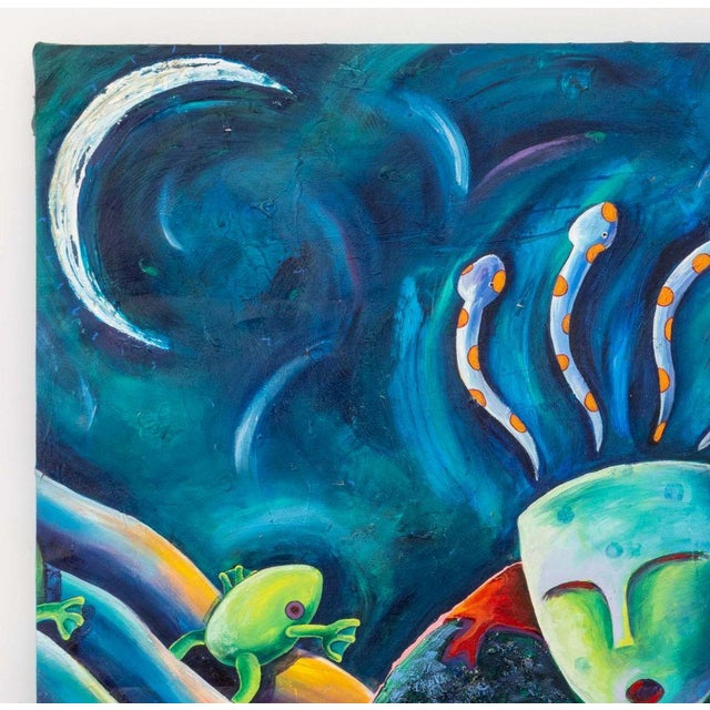 Contemporary School, Figure and Animals Abstract Composition, Oil on Canvas, signed "Dixo" verso, unframed. 66.25" H x...