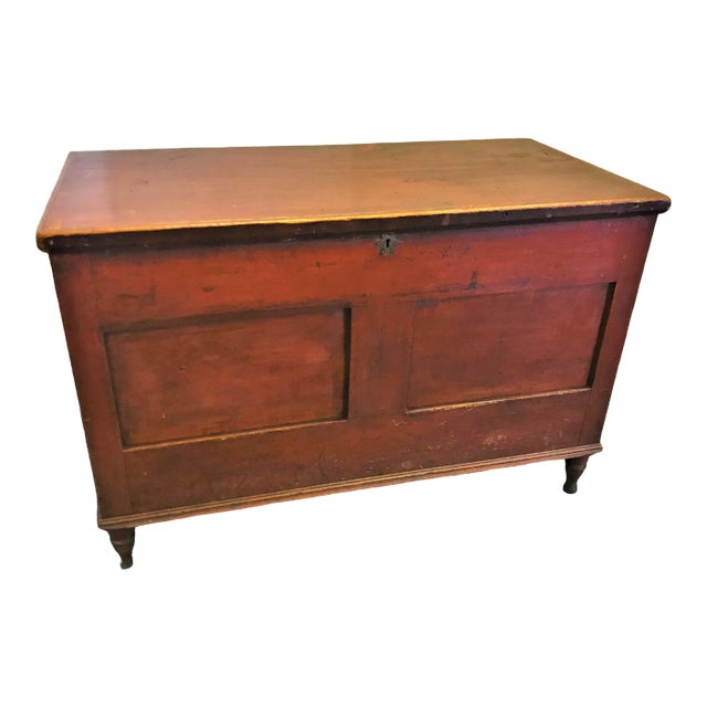 Early 20th Century Antique Original Red Wash American Trunk For Sale