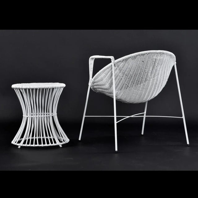 John Salterini Wicker Salterini Radar Style Chairs With Pedestal Side Tables Seating Set For Sale - Image 4 of 14