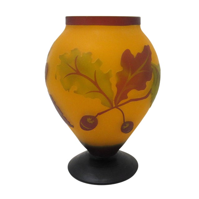 Yellow Vintage Teleflora Cameo Glass Vase - Galle-Style For Sale - Image 8 of 9