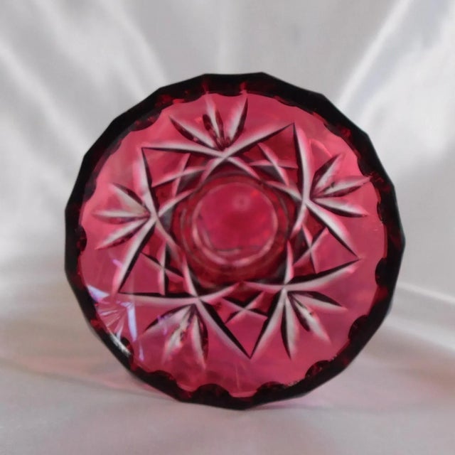 1950s Pink Cut to Clear Footed Vase For Sale - Image 4 of 7