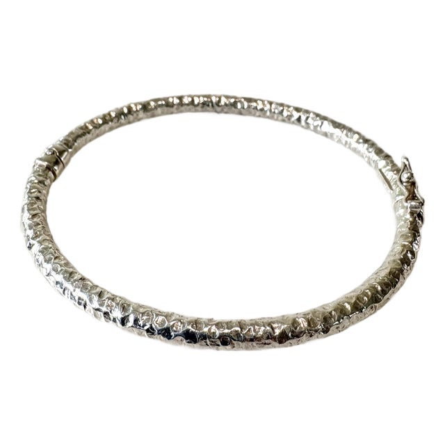 Painted Sterling Silver Bangle Bracelet Hammered Design For Sale