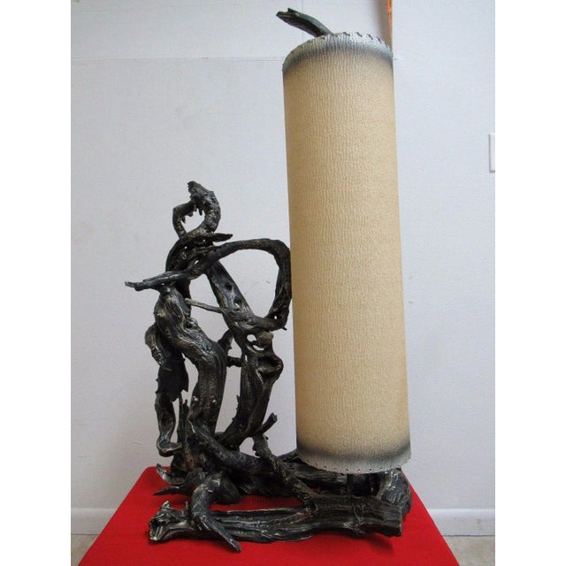Mid-Century Driftwood Cylinder Table Floor Lamp For Sale - Image 11 of 11