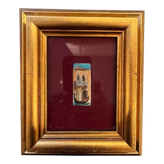 Mid Century Miniature Painting on Ivory Piano Key Venice Italy Lauro For Sale