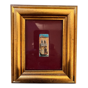 Mid Century Miniature Painting on Ivory Piano Key Venice Italy Lauro