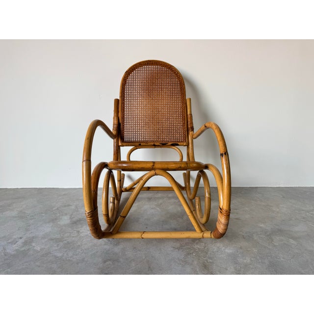 Wood Vintage Coastal Thonet - Style Bamboo and Cane Rocking Chair/ Sold For Sale - Image 7 of 10