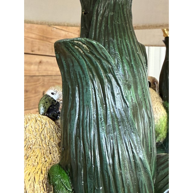 Green Sculptural Parrot Table Lamps With New Linen Shades - a Pair For Sale - Image 8 of 12