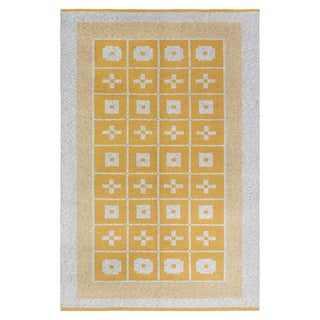 Doris Leslie Blau Vintage Reversible Geometric Yellow Swedish Rug For Sale