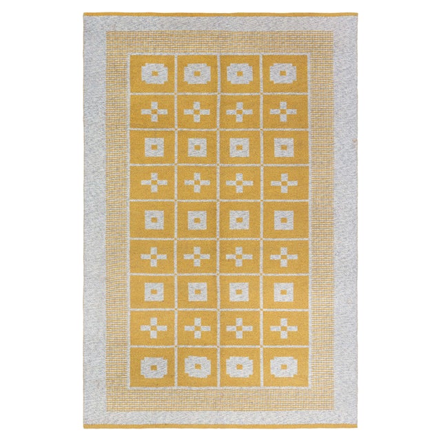 Doris Leslie Blau Vintage Reversible Geometric Yellow Swedish Rug For Sale
