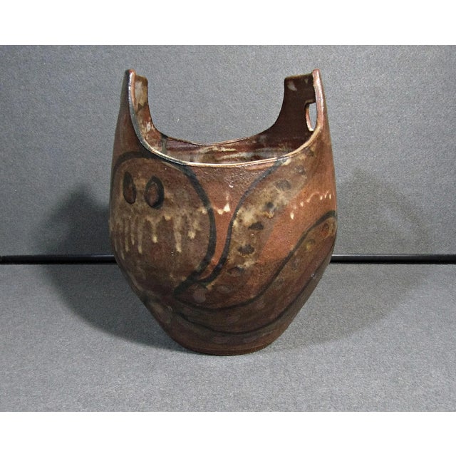 Handcrafted Stoneware Abstract Glaze Design Vessel by Nancy Pawel, San Antonio, Texas For Sale - Image 4 of 9