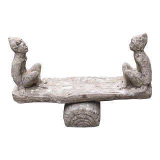 Mid-20th Century English Cast Stone Elves Teeter-Totter Garden Figure For Sale