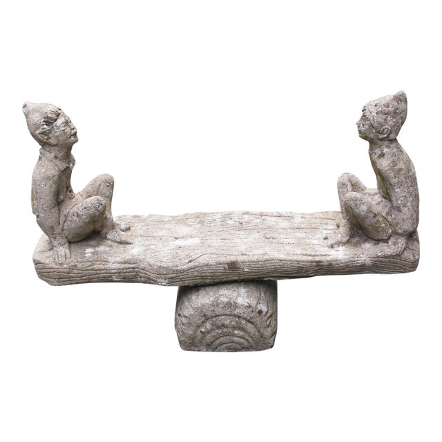 Mid-20th Century English Cast Stone Elves Teeter-Totter Garden Figure For Sale