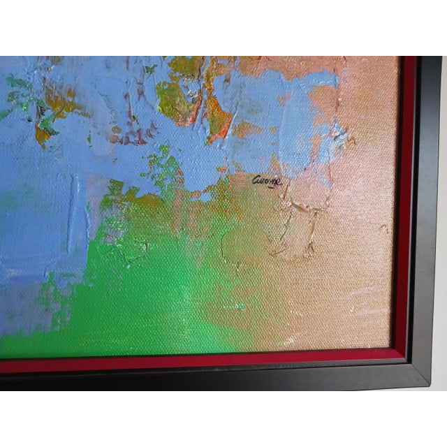 Mid-Century Modern Pair Vintage Color Field Abstract Midcentury Paintings Rose and Blue For Sale - Image 3 of 11