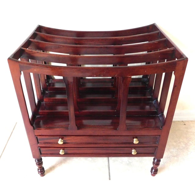 English Vintage Mid Century Mahogany Wood Canterbury Magazine Rack For Sale - Image 3 of 12