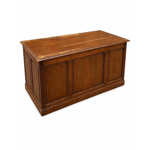 Wood Vintage Oak Pedestal Desk with Drawers, 1940s For Sale - Image 7 of 8