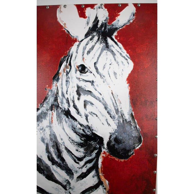 Contemporary Zebra Portrait – Embellished Giclée on Canvas, 48" x 48" About the Artist The artist of this striking...