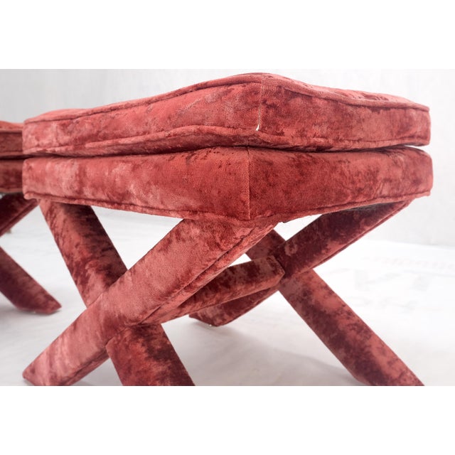Mid 20th Century Pair of Red Brick X Base Billy Baldwin Mid Century Modern Window Benches MINT! For Sale - Image 5 of 11
