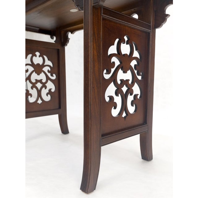 Chinese Baker Solid Walnut Pierced Carved Legs Rolled Edge Asian Console Sofa Table MINT For Sale - Image 3 of 15