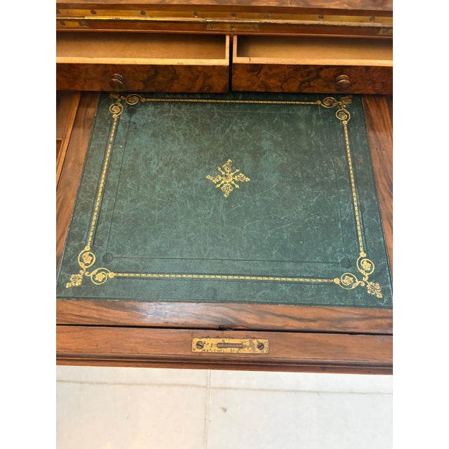 Antique Victorian Burr Walnut Floral Marquetry Piano Top Davenport Desk, 1850 For Sale - Image 15 of 18