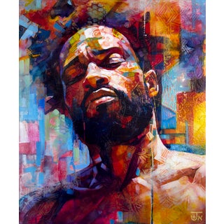 Soul Searching by Jon Wassom | Mixed Media on Canvas Portrait of a man with vibrant colors. For Sale