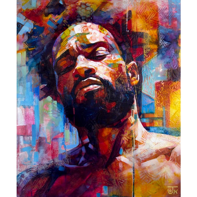 Soul Searching by Jon Wassom | Mixed Media on Canvas Portrait of a man with vibrant colors. For Sale