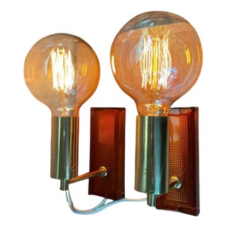 Vintage Amber Glass Wall Lamps, Denmark, 1970s, Set of 2 For Sale