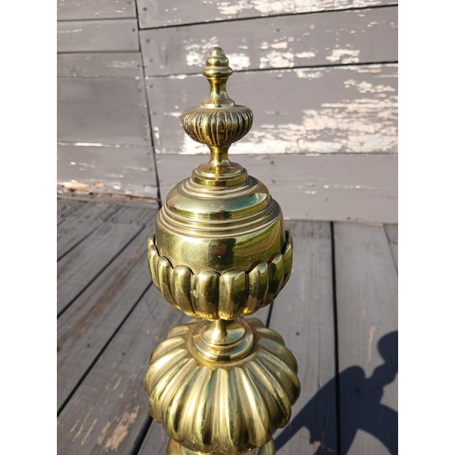 Vintage Ornate Cast Brass Fireplace Andirons 1950s For Sale - Image 14 of 18
