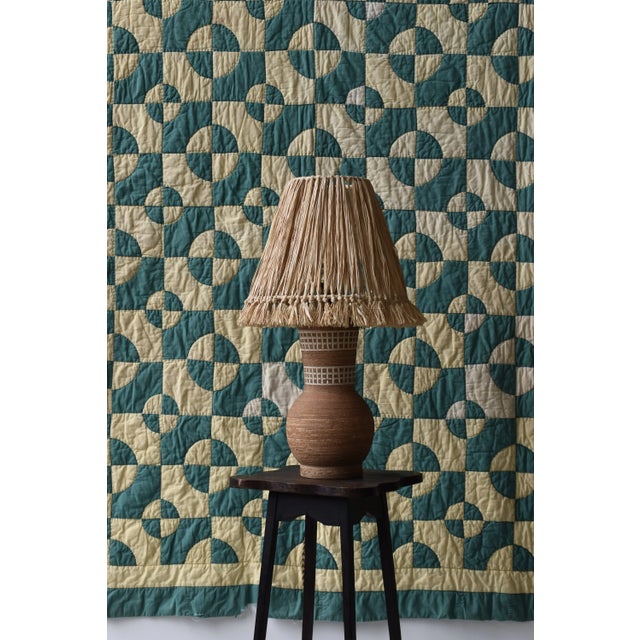 Op Art Vintage Teal + Soft Yellow Cotton Drunkard's Path Circle Quilt, Circa 1930s-40s For Sale - Image 3 of 18