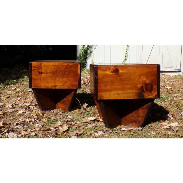 Wood Vintage Mid Century Modern Pair Handcrafted Light Up End Tables Cocktail Tables For Sale - Image 7 of 17