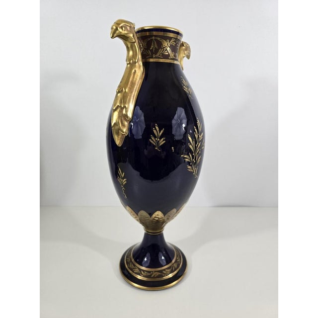 Empire Cobalt Blue and Gold Vases, Limoges, France, Set of 2 For Sale - Image 5 of 14