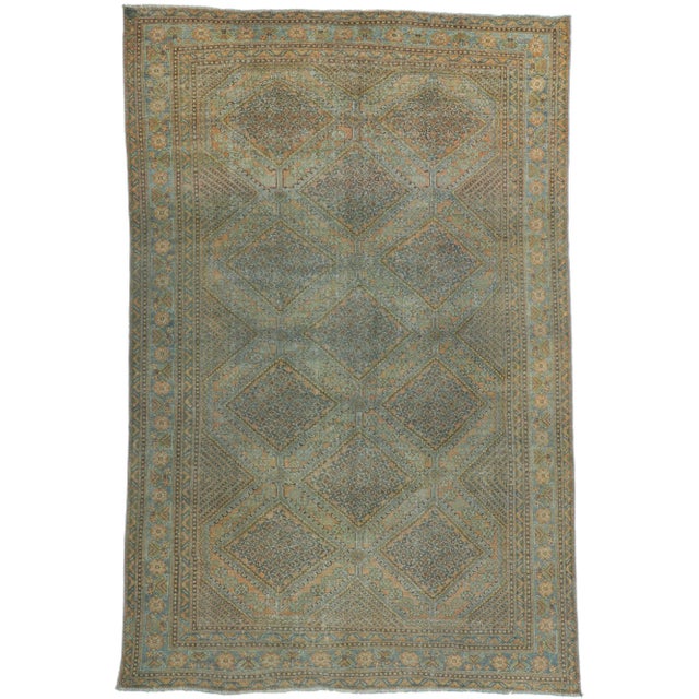 Cerulean Mid 20th Century Vintage Persian Ardabil Rug, 07'01 X 10'10 For Sale - Image 8 of 10