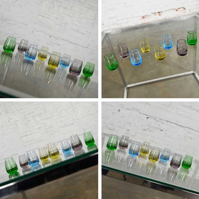 Vintage Set of 21 Blown Glass Multi Color Small Cocktail Snifters Cordials or Shot Glasses 3 Sizes For Sale - Image 9 of 13
