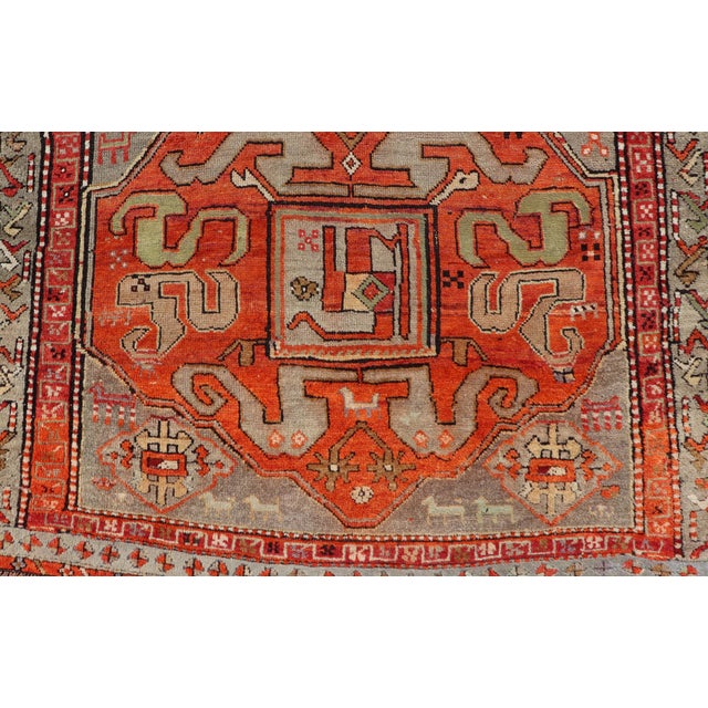 Tribal Antique Caucasian Kazak Rug With Bold Geometric Medallion Design 4'4 X 8'1 For Sale - Image 3 of 13