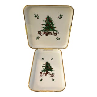 Mid-Century Lacquerware Christmas Trays, Set of 2 For Sale