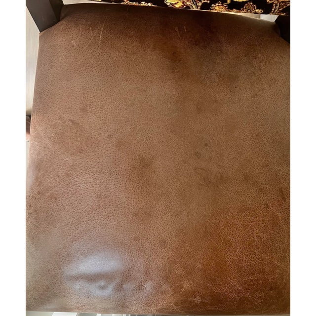 Set of 8 Dining Chairs – Leather Seats, Tapestry Backs, Nailhead Detail For Sale - Image 10 of 12