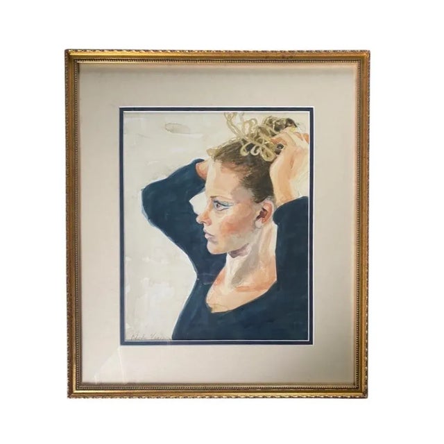 Mid 20th Century Figural Watercolor Portrait of Woman Fixing Her Hair by Rhoda Yanow For Sale - Image 10 of 10