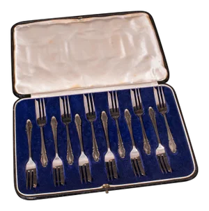 1935 Vintage Art Deco Silver English Cake Forks - Set of 12