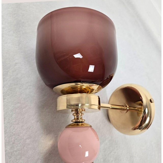 Mid-Century Modern 1990s Burgundy and Pink Murano Glass Sconces - a Pair For Sale - Image 3 of 10