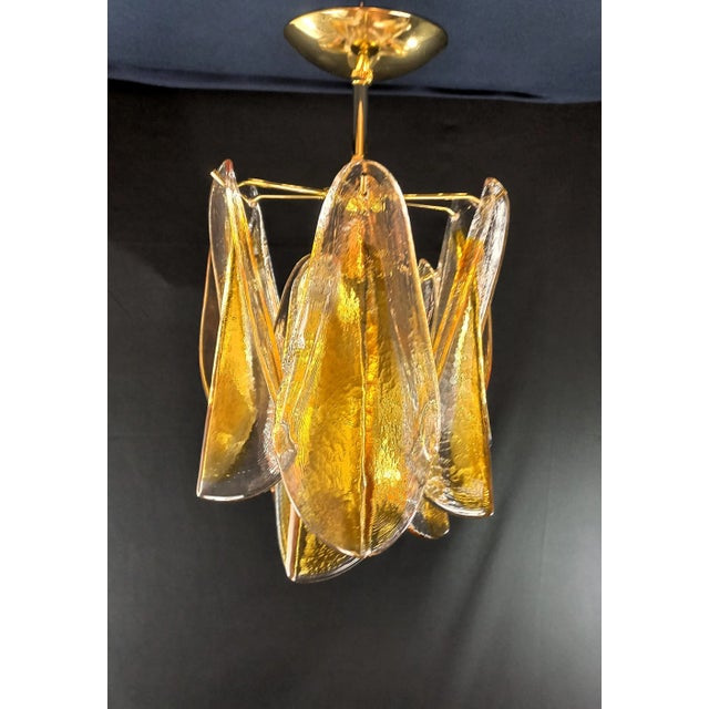 Vintage Ceiling Lamp in Murano Swallow Glass & in Amber-Colored Crystal, Venice, Italy, 1970s For Sale - Image 4 of 6