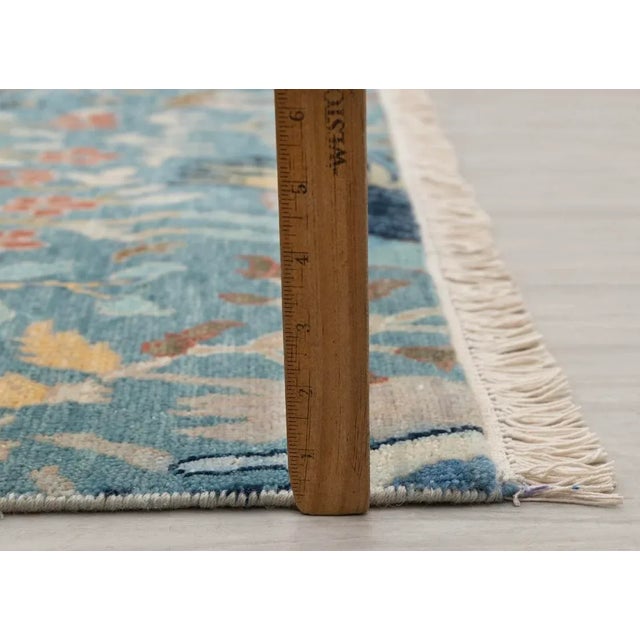 Blue Peacock Birds Garden Scene Soft Hand Knotted Hand Spun Wool Rug 5x7Ft. For Sale - Image 14 of 18