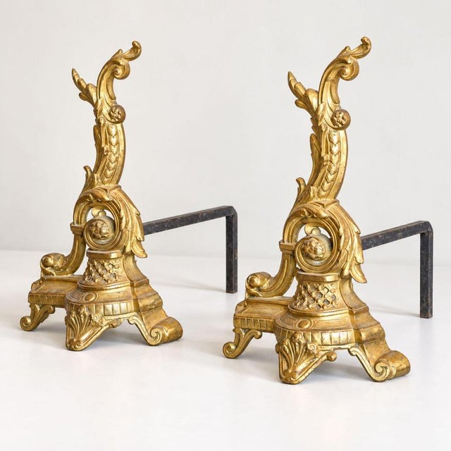 Late 19th Century Louis Philippe Gilt Bronze Andirons, Set of 2 For Sale - Image 4 of 10