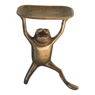 Vintage Brass Frog Butler Business Card Holder Trinket Soap Dish For Sale
