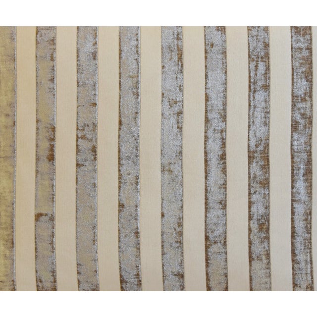 English Tan & Cream French Velvet Striped Feather/Down Pillow 23" X 20" For Sale - Image 3 of 5