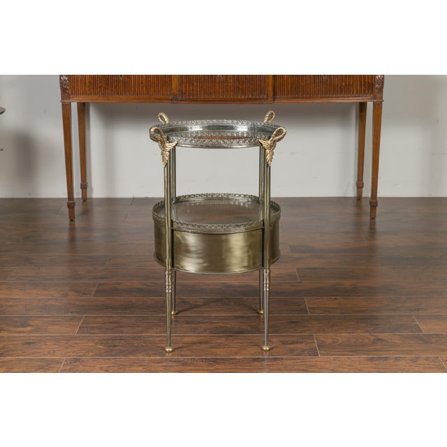 Vintage Italian Steel and Bronze Circular Side Table with Swan Necks and Doors For Sale - Image 9 of 12